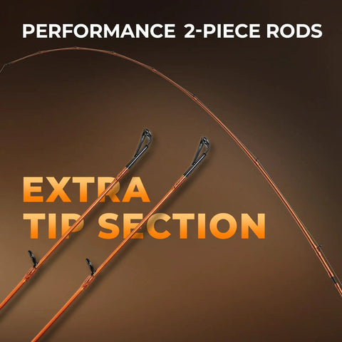 Close-up of Lethal Blaze Twin Tip Casting Combo 6 Foot 10 Inch Medium Heavy Rod with extra tip section, two-piece design.