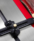 Premium Extended Thin Rip Jig Table Saw Guide For Hella Precise Narrow Wood Strips showing measurement scale and clamps.