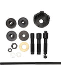 Killer 14 Pc Motorcycle Wheel Bearing Puller Tool Kit Remove Install 0 75 In 1 In 25 Mm Sizes Heavy Metal Built Keeps Things Tight No Strained Knees Or Broken Tools With Carry Case Good For Dirt Bike Street Rider Need Fast Fixes Saves Hours On Jobs.; black steel bearing puller kit parts laid out with threaded rods, adapters, washers, and nuts