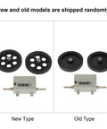 Comparison between new and old model No Sweat Rolling Wheel Length Counter with five digit dial and rubber wheels.