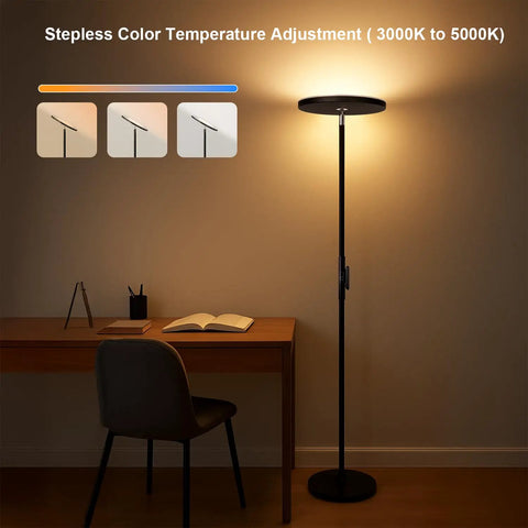 Sky LED Modern Torchiere Floor Lamp With Remote And Touch Control in living room with adjustable color temperature