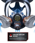 Full Face Organic Vapor And Particulate Respirator With Dual P-A-3 Carbon Activated Cartridges, cooling airflow design detail