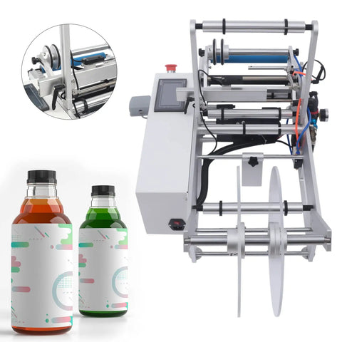 Rock Solid Semi Automatic Round Bottle Labeler Desktop Applicator Built Tough For Cosmetics Food Drinks Hits 20 To 40 Labels Per Minute with bottles.