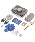 Slick Electronic Deadbolt Lock With Keyless Entry And Hella Secure Dual Remote Control For Front Door Upgrade showing lock, remotes, keys, and accessories.