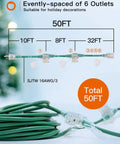 Diagram of 50Ft Outdoor Extension Cord With 6 Outlets Evenly Spaced Weatherproof 16 Gauge 3 SJTW Power Cable ETL Listed