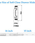 Diagram showing dimensions of a 16 Inch Soft Close Drawer Slides, Heavy Duty Side Mount Cabinet Glides with Ball Bearing