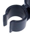 Close-up of heavy duty double pipe clamp clip crafted from tough plastic to grip PVC tubing securely, 2.9 x 1.22 inch.