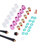 Forty Piece TIG Welding Torch Accessories Kit Featuring Boss Level Ceramic Collets And Alumina Nozzles Plus Clean Flow Gas Lens Cups For WP And Miller Diamondback Shop Tools Heavy Duty Gear components including nozzles, collets, and sealing rings.