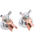Premium Magnetic Welding Ground Clamps 2 Pack Heavy Duty Stainless Steel And Brass close-up of copper connectors with chrome base
