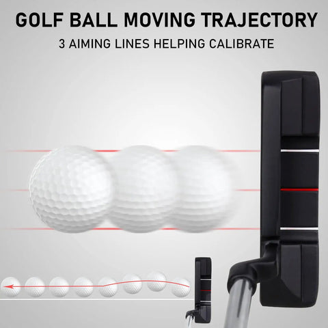 35 Inch Right Handed Golf Putter For Men With Rubber Grip Blade Design showing ball trajectory and 3 aiming lines
