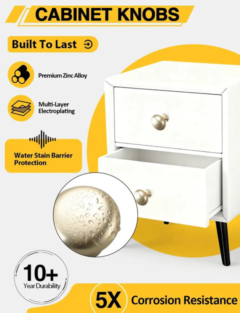 Straight Up Quality Brushed Gold Cabinet Knobs 6 Pack Solid Zinc Drawer Handles Modern Farmhouse close-up of knob with water stain protection
