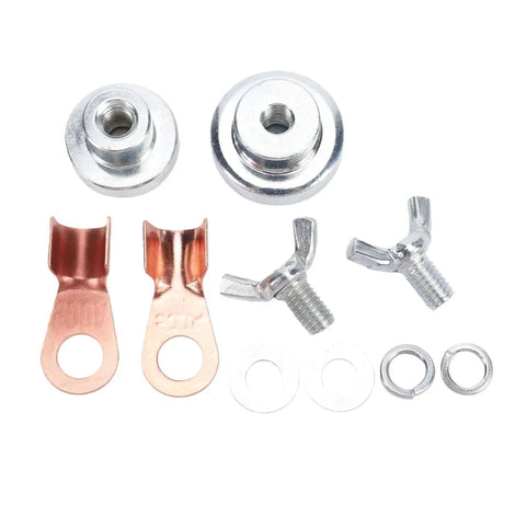 Image of welding components including stainless steel and brass connectors for Premium Magnetic Welding Ground Clamps 2 Pack Heavy Duty.