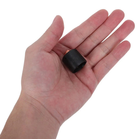 Upgrade Your Setup With Fast Start Plasma Cutter Cartridge Consumables That Boost Ignition Speed And Slash Prep Time For Heavy Duty Welding Torches To Keep Your Shop Running Smooth And Efficient. Hand holding a black plasma cutter cartridge.