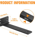 Heavy Duty Black Floating Shelf Brackets 10 Inch 6 Pack Metal Hidden Supports With Zero Lip Design For Rock Solid Wall Mounted Diy Shelving And Quick Snap Install Screws Included detailed dimensions showing bracket size and design.