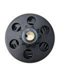 Top view of Go Kart Clutch Centrifugal Workhorse with five eighth inch bore and ten tooth sprocket, black metal, fits go karts and mini bikes.