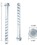 Heavy Hitter Hex Head Concrete Anchor Bolts 3/4 X 7 Inch Zinc Plated Steel Fasteners For Masonry Drilling detailed view