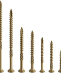 Seven Size Ten Deck Screws 2 And 1 Quarter Inch Exterior Wood Screws, bronze epoxy finish, displayed in various sizes.