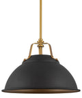 16-Inch 3-Light Modern Farmhouse Pendant Light with Metal Dome Shade in Golden Brass and Sandblasted Black Finish close-up view