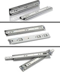Heavy Duty Stainless Steel Drawer Slide With Hassle Free Kick Open Action 51 Mm Wide, three sections shown from different angles.