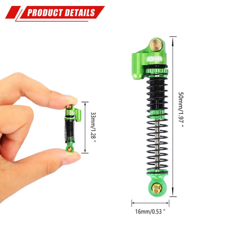 Beefed Up Aluminum Oil Filled RC Shocks for Axial AX24 XC1 4WS 1 24 Scale Upgrades with dimensions and green finish
