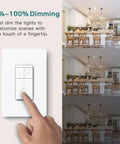 Hand adjusting 3 Way Smart Dimmer Switch 1 Pack Single Pole Smart Dimmer Compatible With Alexa And Google Assistant WiFi Remote Control Neutral Wire Required Schedule No Hub Needed for kitchen lighting levels from 100% to 20%.
