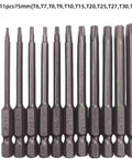 Premium Steel Torx Driver Bit Set With Strong Magnetic Tips And Stable Concentric Design Perfect For T6 To T40 Torx Screws In Auto Shop Electronics Repair And General Hardware Jobs Across The Nation. 11pcs 75mm steel Torx bits T6-T40 set