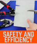3 Pack 10 Inch Aviation Tin Snips Set For Sheet Metal Cutting, Straight Left And Right Cuts, safety demonstration with snips.