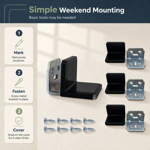 Kicks Serious Weight With This Hardcore Stainless Steel L Bracket Featuring Anti Tip Safety And Smooth Plastic Covers For Furniture setup instructions and accessories.