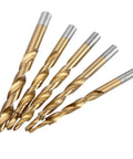 Pro Grade Titanium Coated Twist Step Drill Bit Set For Pocket Hole Jig Multi Size 8mm 9mm 10mm 12mm Steps Ideal For Woodworking Aluminum Plastic Copper Cast Iron End Milling And Finishing, five gold titanium-coated bits