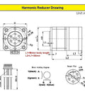 Technical drawing of Speed Reducer Gear Drive For Nema 17 Stepper Motor with Strain Wave Precision, 60mm form factor, 0.70Nm torque.