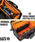 Tradesman Pro Wide Open Tool Bag With 1680 Ballistic Weave Molded Bottom Detachable Shoulder Strap Stay Open Top Bright Orange Interior