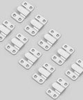 Heavy Duty Stainless Steel Z Clips For Hanging Photos And Mirrors Rock Solid Interlocking Wall Mount Brackets, pack of 10 clips laid out.