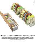 Plug And Play DIN Rail Terminal Block Kit With Aluminum Rail, 20 Pole Connectors, 12-22 AWG, 20A 600V Rating, in packaging
