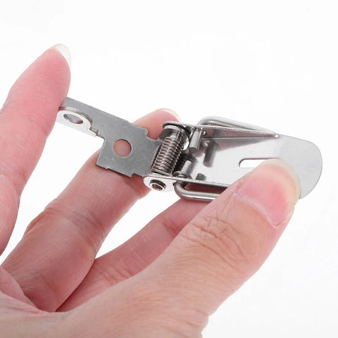 Sturdy Spring Loaded Toggle Latch Clasp 72mm Stainless Steel With Mounting Screws For Toolbox, Drawers, and Wood Cases Easy Secure Lockdown Reliability, held in hand.