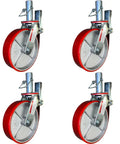 Heavy Duty Scaffold Casters With Red Rubber Wheels And Locking Brakes 8 Inch Industrial Rollers Set of four durable zinc coated wheels.