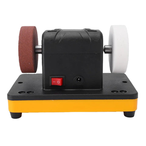 WALFRONT 3 Inch Cordless Mini Bench Grinder With Dual Wheels, Adjustable 2000 To 6000 RPM Speed, Portable Electric Tool shown from the front.