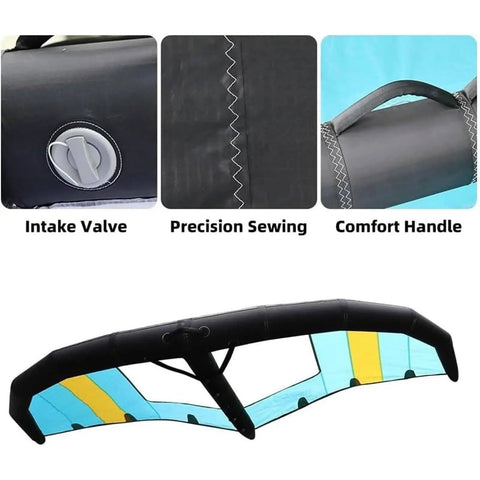 Inflatable Handheld Surfing Wing For Kitesurfing And Wind Foil Kite Recreation, water sports wing with durable TPU, intake valve, precision sewing, comfort handle shown