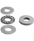 Premium Needle Roller Thrust Bearing Kit Compatible With AXK1024 Specs Includes Ten Rollers And Twenty AS1024 Hardened Washers, shown with washers and bearing