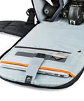 Pro DSLR Camera Backpack With Anti Theft Design For Mirrorless And Digital Gear, open front panel with laptop and camera inside