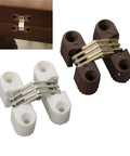 Four Piece No Visible Hardware Hidden Folding Barrel Cross Hinge Set For Dining Tables shown in brown and white variants