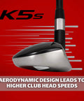 Senior Mens Golf Hybrid Complete Set With Premium Graphite Shafts, Right Handed, Midsize K5s Design club head close-up