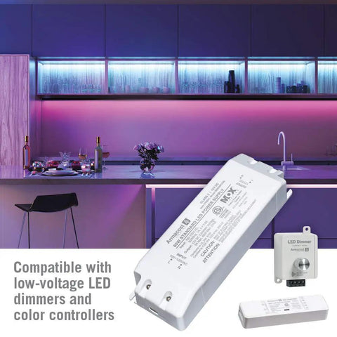 12 Volt LED Power Supply With 60 Inch Prewired Cord For Plug In Or Direct Wiring, Smart Microprocessor Dimming, white finish