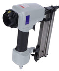 Smooth Operator Pneumatic Brad Nailer Featuring Low Noise Air Drive And Spring Buffer Switch For Knocking Out Trim Work And Fine Woodworking Tasks Around Your Space, showing the front view and handle design.