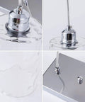 Close-up of Three Light Clear Hammered Glass Pendant Lights for Modern Kitchen Island in Chrome Finish Hanging Light Fixture