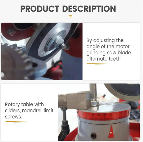 Boss Grade Circular Saw Blade Sharpener close-up of grinding motor and adjustable rotary table for precision sharpening.