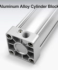 Aluminum alloy cylinder block of Beefy Pneumatic Air Cylinder 2.5 Inch Bore 27.55 Inch Stroke Single Rod Double Acting with M16x1.5 Threaded Rod PT 3/8 Port and Two Push In Fittings Ready To Run