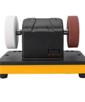 Portable Cordless Mini Bench Grinder With 3 Inch Dual Wheel And Variable 2000 To 6000 Rpm Speed, side view showing dual grinding wheels.