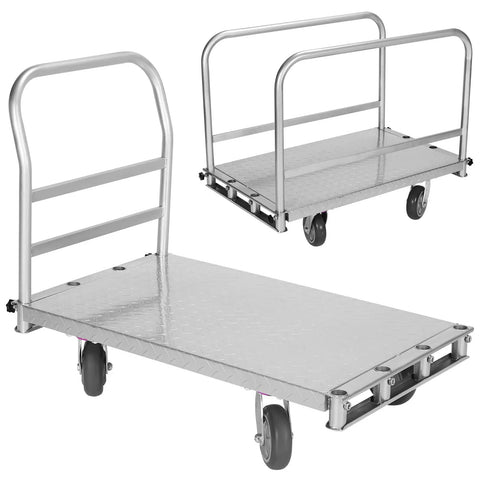Beast Mode Three Rail Platform Truck With Reinforced Steel Deck 2500 Lb Capacity Job Ready Rolling Cart, shown with detachable handles.