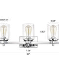 3 Light Chrome Vanity Light Fixtures Over Mirror With Clear Glass Shades Farmhouse Style Wall Sconce Lighting For Bathroom