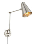 Industrial 1 Light Swing Arm Wall Lamp With Adjustable Head, Metal LED Wall Sconce, Plug In Or Wall Mount, Brushed Nickel Finish